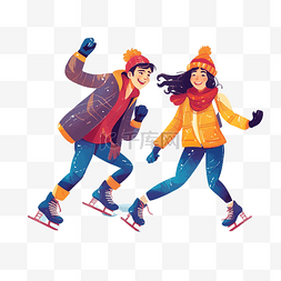 快乐的滑冰者人们在溜冰场滑冰