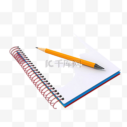 3d 插图彩色笔记本和铅笔