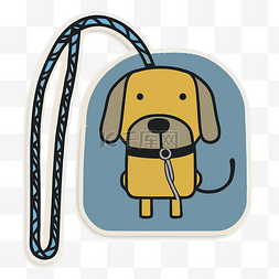 黄狗拿着一个蓝色和棕色的袋子标