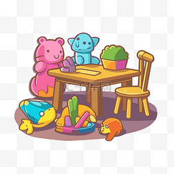 桌上玩玩具的彩色卡通 向量