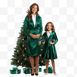 站在一起图片_母亲和女儿站在一棵完全生长的绿