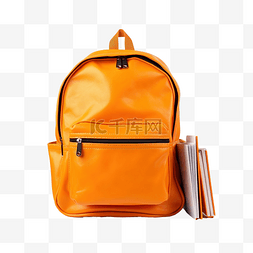 拎行李包图片_橙色书包和书籍