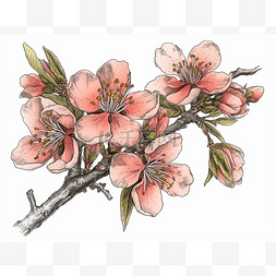 一幅插图显示了两枝长着粉红色花