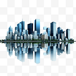 蓝色水城市背景图片_城市天际线中的建筑物