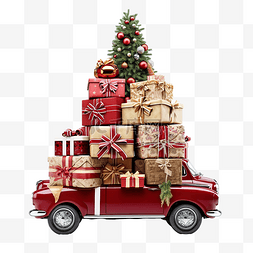 礼品盒和圣诞节在汽车后备箱里