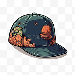 棒球帽贴纸图片_棒球帽的插图有一个花剪贴画 向