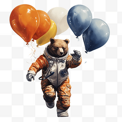 气球的飞行图片_拿着气球的熊宇航员