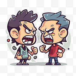 卡通愤怒的男性面孔互相争斗 向