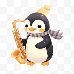 有趣的音乐图片_企鹅演奏音乐可爱动物吹萨克斯乐