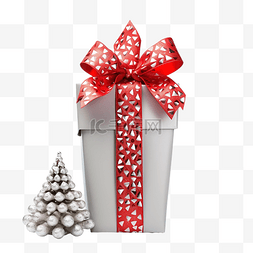 与红丝带和银锥体的圣诞礼物装饰