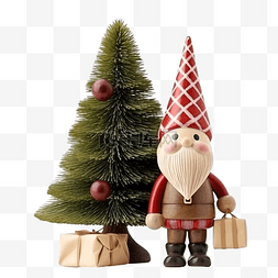 有圣诞树和礼物的斯堪的纳维亚侏
