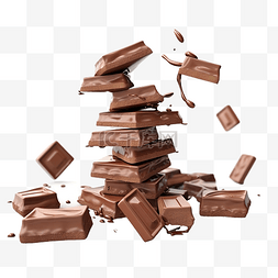 k卡路里图片_巧克力块落在巧克力堆上 3d 插图