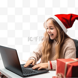 银行业务图片_圣诞节期间，母女在家网上购物