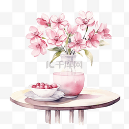 水彩粉色桌子和花瓶