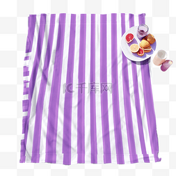 水彩海海岸图片_条纹紫色沙滩巾野餐毯水彩风格