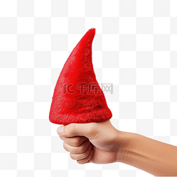 手放在圣诞老人的红色手套中，拇