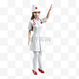 3D 渲染护士插图与手势显示方向