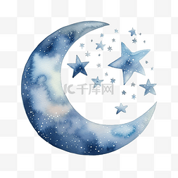 水彩手绘字体图片_水彩月亮和星星剪贴画