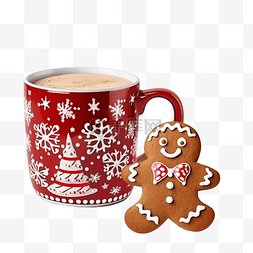 圣诞树配件图片_一杯可可加棉花糖和釉面圣诞姜饼
