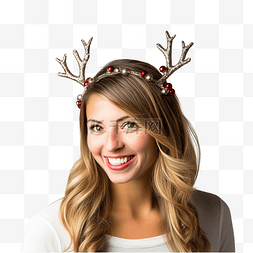 女性头上的节日圣诞驯鹿鹿角头带