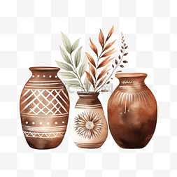 棕色风图片_水彩棕色波西米亚风陶瓷花瓶剪贴