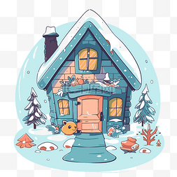 欢迎冬天剪贴画可爱的卡通房子在
