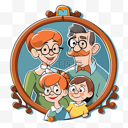 卡通框架中一个老家庭的卡通插图