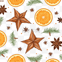 矢量水果橙子图片_圣诞矢量无缝图案与橙子和八角星