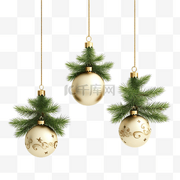 圣诞球树枝图片_圣诞树枝和圣诞球隔离在白色