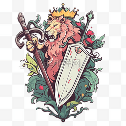 徽章加冕狮子与斧头和皇冠经典皇