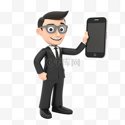 3d 商人在使用手机时展示一些东西