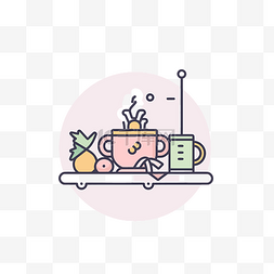茶会背景图片_带有水果和烹饪的煎蛋卷的图标 