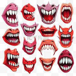 嘴唇与舌头图片_卡通万圣节可怕的怪物嘴与牙齿和