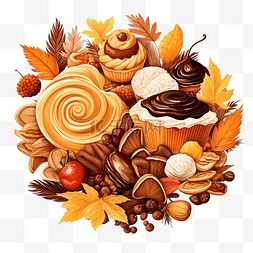 各种各样的心图片_传统秋季甜糕点，配以树叶和蘑菇