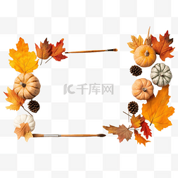 秋天落叶图案图片_平躺，配有秋季装饰和画笔