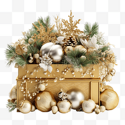 蝴蝶结装饰品图片_金木盒子里装满了圣诞装饰品，有