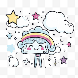 睡觉素描图片_可爱的晚安画涂鸦插图卡通与彩虹