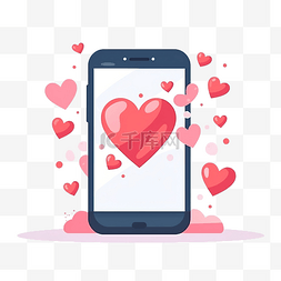短信按钮图片_简约风格的智能手机和心脏插图
