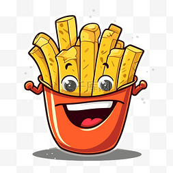 薯条表情图片_卡通炸薯条架，脸上挂着幸福的笑