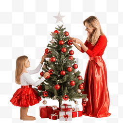 准备圣诞节图片_母亲和女儿们准备圣诞节装饰圣诞
