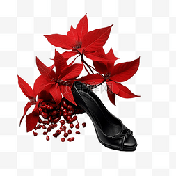 鞋背景黑图片_鞋黑色植物红花