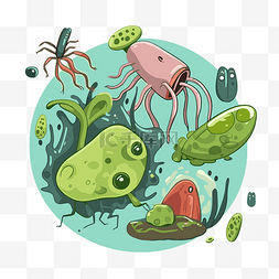 卡通生物和细菌的生物剪贴画集合