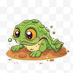 爬行剪贴画卡通可爱的青蛙坐在泥土里 向量