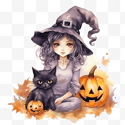 水彩女巫与猫