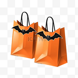 市剪影图片_万圣节购物橙色包纸袋，附有蝙蝠