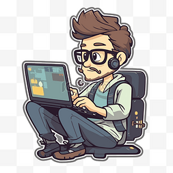 卡通人物带着笔记本电脑和眼镜的