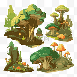 卡通自然景观图片_沃尔德剪贴画集卡通蘑菇风景 向