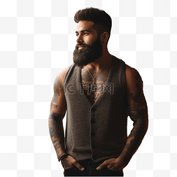 有胡子的人图片_印度留着胡子的嬉皮士男性，手臂
