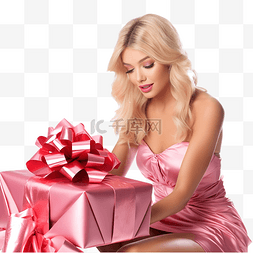 圣诞老人小姐打开粉红色包装的圣