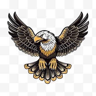 展开长翅膀图片素材_鹰翼剪贴画 一只长着翅膀的鹰在白色背景卡通上